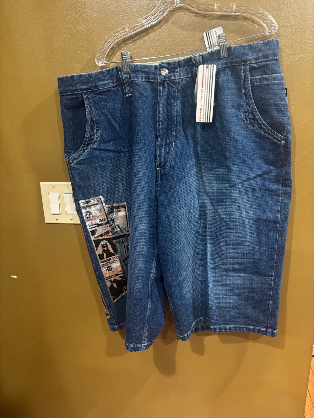 NWT Makaveli-Branded Tupac Denim Shorts SZ 42 Baggy Skater Y2K VTG Hip Hop Rare